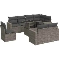 vidaXL Ensemble de salon de jardin 9 pièces avec coussins Gris Poly rotin