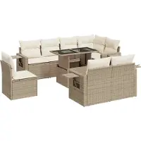 vidaXL Ensemble de salon de jardin 9 pièces avec coussins beige Poly rotin