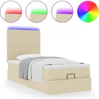 vidaXL Ottomane Lit avec matelas & LEDs Crème 90x200 cm Tissu