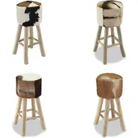 vidaXL Tabouret de bar cuir véritable et teck massif - Tabouret de bar - Chaise de bar - Tabouret à fourrure