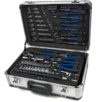 Scheppach TB150 Mallette à outils en aluminium remplie 101 pces Set d'outils | Clé, marteau, pince, tournevis | pour atelier & ménage