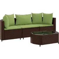 vidaXL Ensemble de salon de jardin 4 pièces avec coussins Marron Poly Rattan