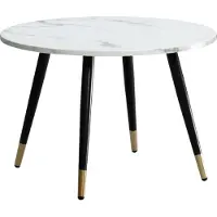 Wohnling Table basse 60x60x41 cm avec aspect marbre blanc Moderne Design Table de salon avec structure métallique Table basse ronde Table d'appoint Salon