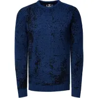 O46rn Pull homme intemporel à col rond bicolore, maille fine 13433 Sax Blue