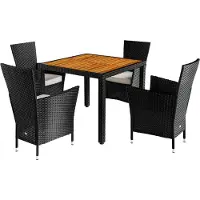 Casaria Ensemble salon de jardin 5 pièces polyrotin noir set 1 table + 4 chaises avec coussins bois d’acacia exterieur