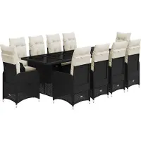 vidaXL Ensemble de jardin bistrot 11 pièces avec coussins noir poly rotin