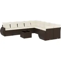 vidaXL Ensemble de salon de jardin 11 pièces avec coussins Marron Poly rotin