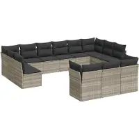 vidaXL Ensemble de 13 canapés de jardin avec coussins gris clair Poly rotin