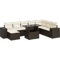 vidaXL Ensemble de salon de jardin 9 pièces avec coussins Marron Poly Rattan