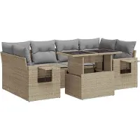 vidaXL Ensemble de salon de jardin 7 pièces avec coussins Beige Poly Rattan