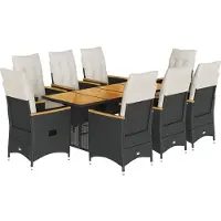vidaXL Salon de jardin 9 pièces avec coussins noir poly rotin