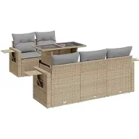 vidaXL Ensemble de salon de jardin 6 pièces avec coussins Beige Poly Rattan