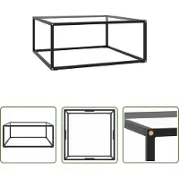 The Living Store Table basse noire avec verre trempé 80x80x35 cm