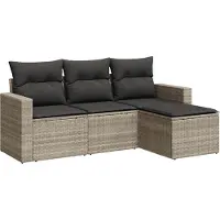 vidaXL Ensemble de salon de jardin 4 pièces avec coussins gris clair Poly rotin