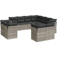 vidaXL Ensemble de salon de jardin 11 pièces avec coussins gris clair Poly rotin