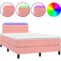 vidaXL Lit boxspring avec matelas & LED rose 120x190 cm velours