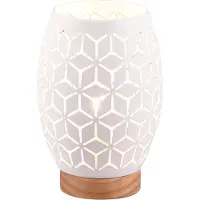 TRIO Lampe de table Bidar, blanche, bois clair, 1xE27x28W, métal, dim. : 21x15x15 cm, IP20, RL