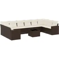 vidaXL Ensemble de salon de jardin 11 pièces avec coussins Marron Poly rotin