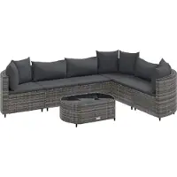 vidaXL Ensemble de salon de jardin 7 pièces avec coussins Gris Poly rotin
