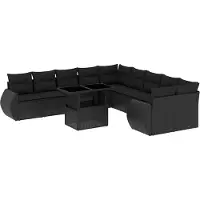 vidaXL Ensemble de salon de jardin 11 pièces avec coussins noir poly rotin