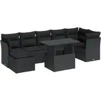 vidaXL Ensemble de jardin canapé 8 pièces avec coussins noir poly rotin