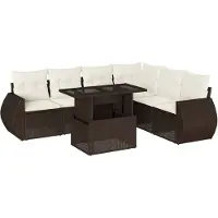 vidaXL Ensemble de salon de jardin 7 pièces avec coussins Marron Poly rotin