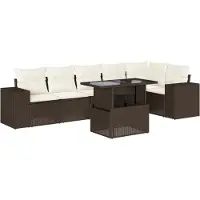 vidaXL Ensemble de salon de jardin 7 pièces avec coussins Marron Poly rotin