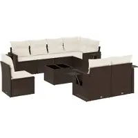vidaXL Ensemble de salon de jardin 9 pièces avec coussins Marron Poly Rattan