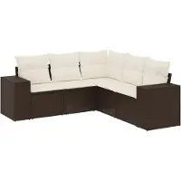 vidaXL Ensemble de salon de jardin 5 pièces avec coussins Marron Poly Rattan