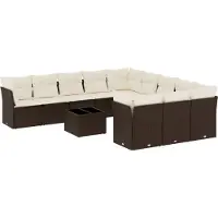 vidaXL Ensemble de salon de jardin 12 pièces avec coussins Marron Poly rotin