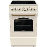 Gorenje GECS5B70CLI, Volně stojící sporák, slonová kost, Otočné ovládání, Přední deska, Sklokeramický, 4 zóny, Retro design