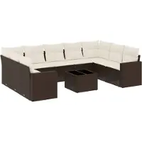 vidaXL Ensemble de salon de jardin 10 pièces avec coussins Marron Poly Rattan