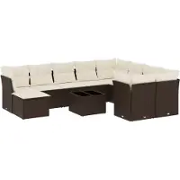 vidaXL Ensemble de salon de jardin 11 pièces avec coussins Marron Poly rotin