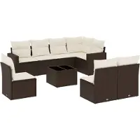 vidaXL Ensemble de salon de jardin 9 pièces avec coussins Marron Poly Rattan