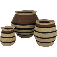 OEM J-Line Set de 3 Corbeilles Rondes Lignes Marie Herbe de Mer Marron Noir