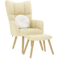 vidaXL Fauteuil relax avec pouf Crème Tissu