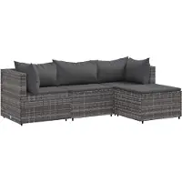 vidaXL Ensemble salon de jardin 4 pièces avec coussins Gris Poly rotin