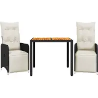 vidaXL Ensemble de jardin bistrot 3 pièces avec coussins noir Poly rotin