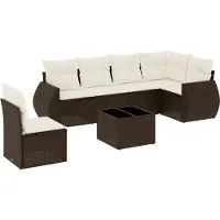 vidaXL Ensemble de salon de jardin 7 pièces avec coussins Marron Poly rotin