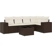 vidaXL Ensemble de salon de jardin 6 pièces avec coussins Marron Poly Rattan