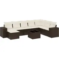 vidaXL Ensemble de salon de jardin 9 pièces avec coussins Marron Poly Rattan