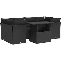 vidaXL Ensemble de salon de jardin 7 pièces avec coussins noir poly rotin