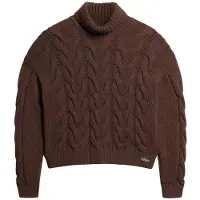 Superdry pour femme. W6110546A Pull en tricot tressé avec col polo marron (M), Casuel, Acrylique, Manche longue