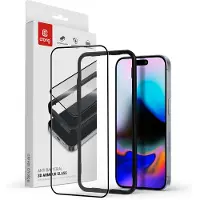 Crong Verre de protection 3D antibactérien - verre dur 9H entièrement adhésif pour iPhone 16 Pro Max + (1 pcs, Apple iPhone 16 Pro Max), Téléphone portable : film de protection, Noir, Transparent