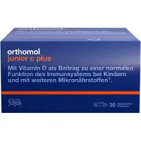 Orthomol VET junior C plus - avec vitamine C pour contribuer au fonctionnement normal du système immunitaire - goût mandarine/orange, 30 portions journalières