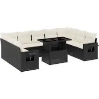 vidaXL Ensemble de 10 canapés de jardin avec coussins noir poly rotin