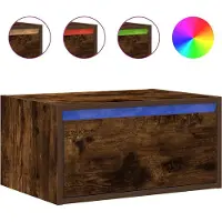vidaXL Table de chevet murale avec lumières LED chêne fumé