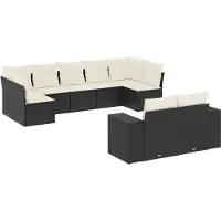vidaXL Ensemble de salon de jardin 9 pièces avec coussins noir poly rotin