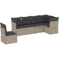 vidaXL Ensemble de salon de jardin 6 pièces avec coussins gris clair Poly rotin