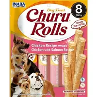 Inaba Churu Rolls Chicken&amp;Salmon Aliment humide avec garniture crémeuse au poulet et au saumon 8x12g